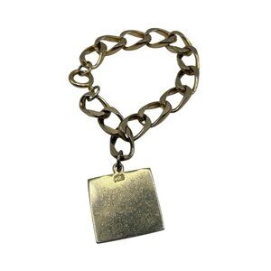 Coro Pegasus Blank Gold Tone Square Charm On Germany Chain Link Bracelet MCM VTG